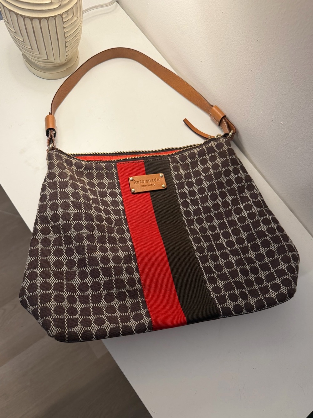Kate Spade New York Classic Noel Shoulder Bag | Brown Red Stripe | Vintage
